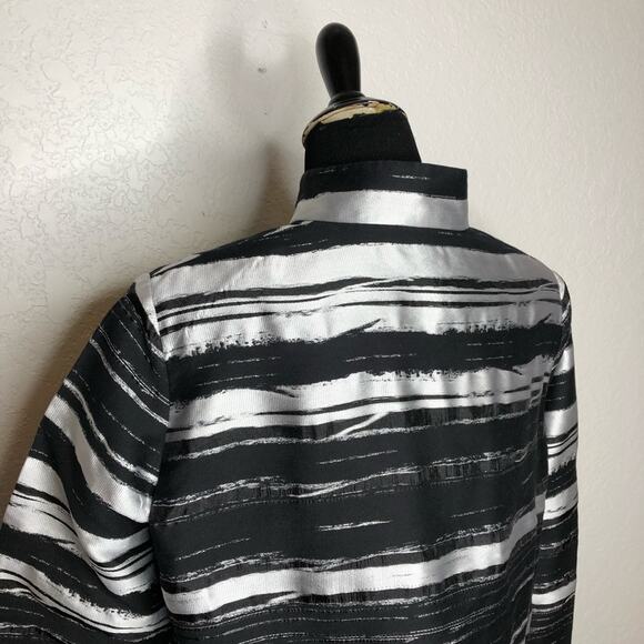Misook black silver metallic abstract stripe full zip jacket size Large - Picture 11 of 14